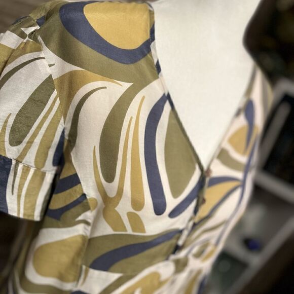 Kasper Silk/cotton blend blouse - olive and blue floral pattern - M - Picture 3 of 6